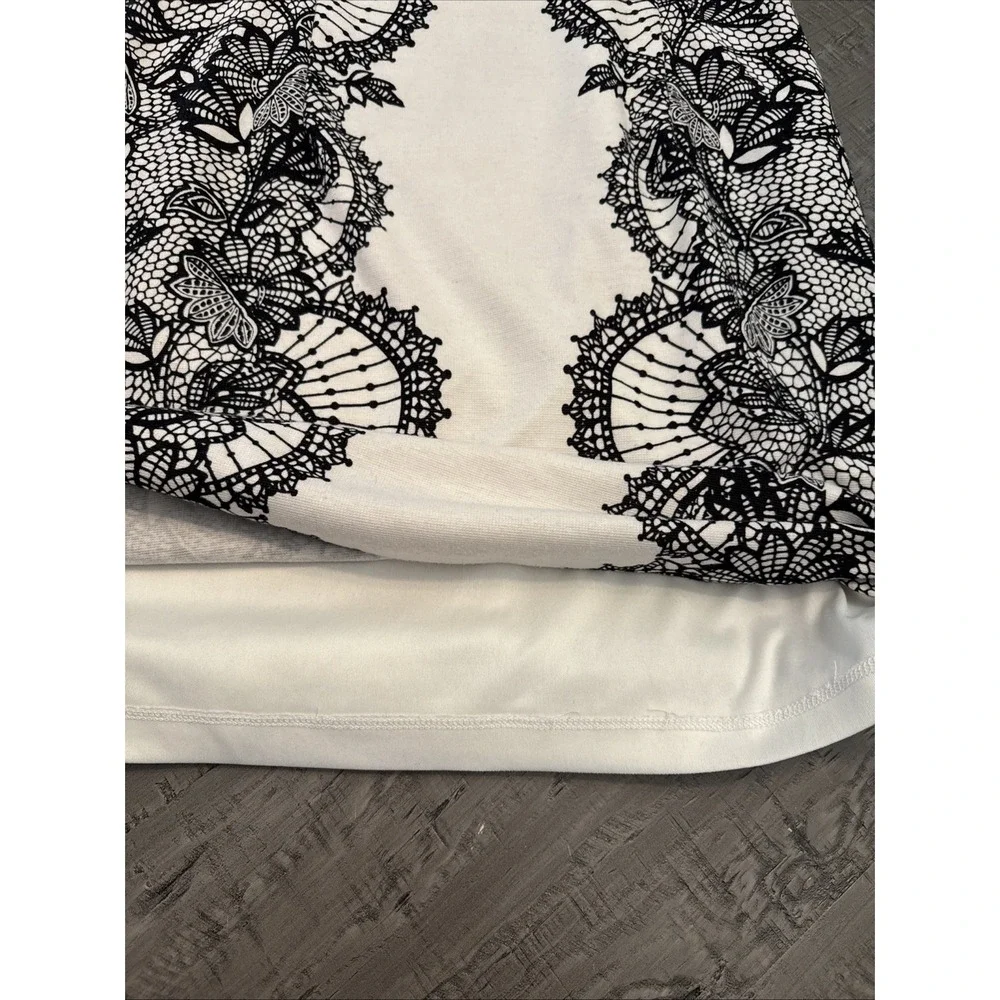 Maggy London Black and White Lace-Print Cap Sleeve Sheath Dress - Picture 10 of 11